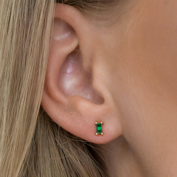 Minimalist Emerald & Diamond Accent Stud Earrings: GOLD