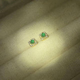 Natural Emerald & Rhinestone Stud Earrings
