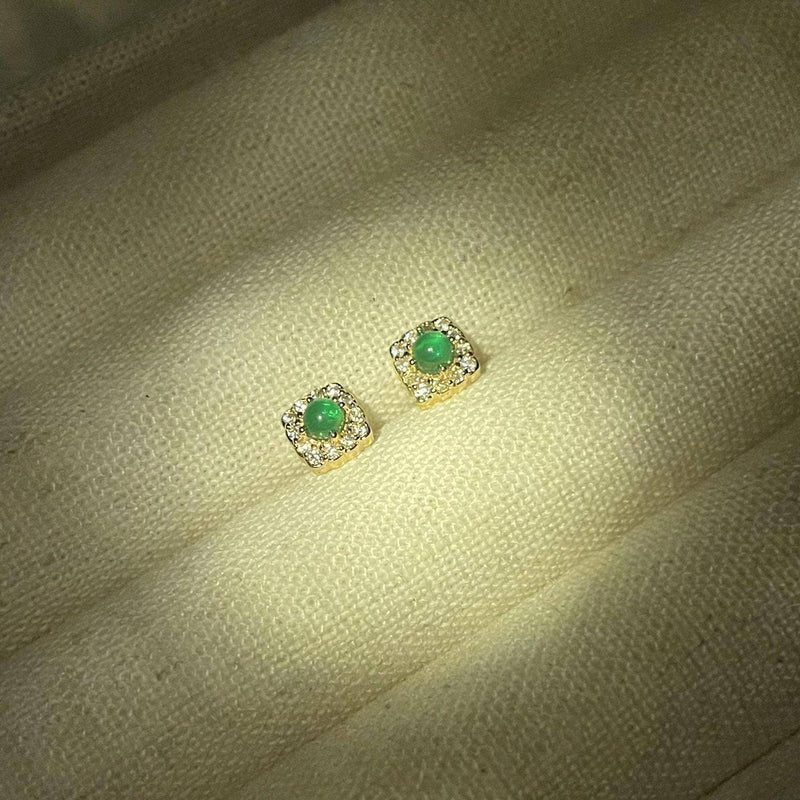 Natural Emerald & Rhinestone Stud Earrings