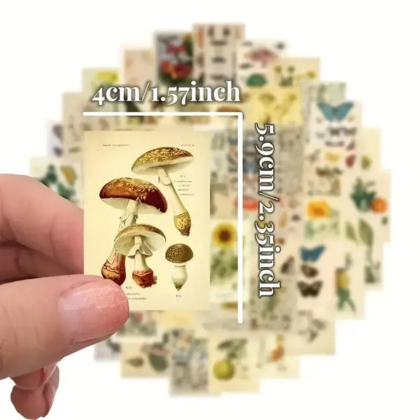 Vintage Styled Botanical Colorful Stickers, Journaling, DIY: 10 Stickers