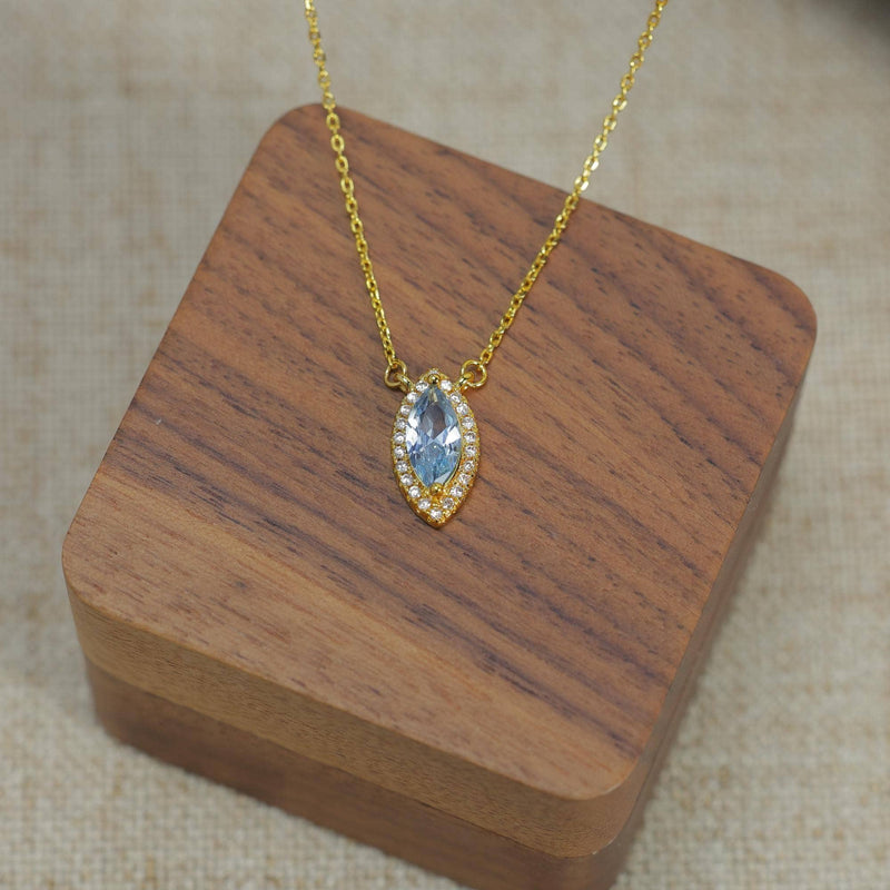 Elegant Oval Blue Topaz Birthstone Necklace