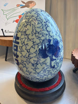Blue and White Porcelain "Double Happiness" Egg on Interesting Stand