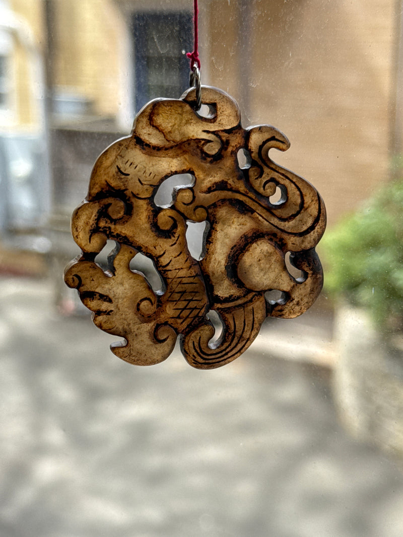 Gray Jade Feng Shui/Dragon Pendant