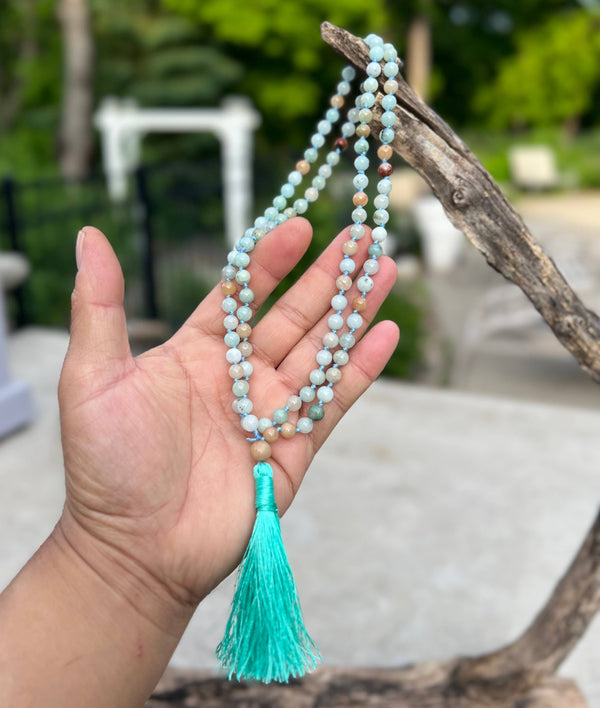 Amazonite Hand Knotted Mala, 108 Beads