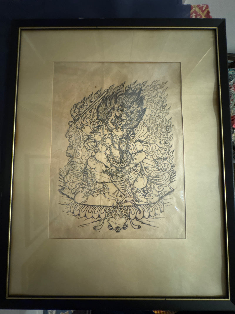 Yamantaka and Vajravetali • Woodblock Print Tibet • 1970