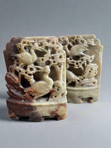Hand Carved Soapstone Bookends - Bird Motif