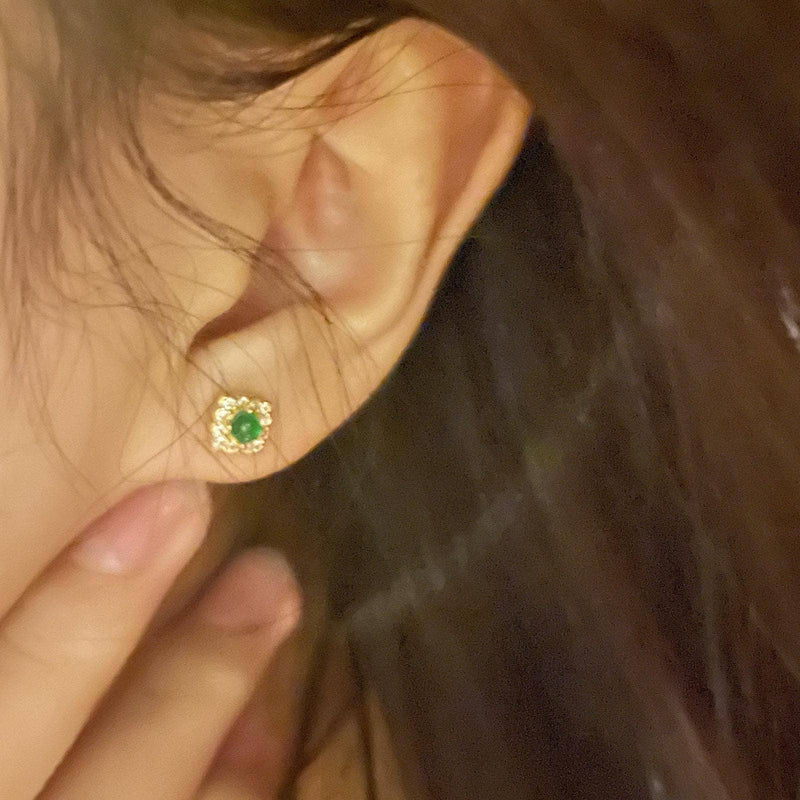 Natural Emerald & Rhinestone Stud Earrings