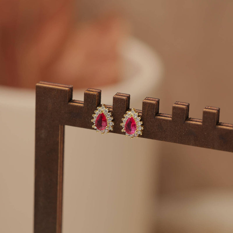 Vintage-Style Peridot & CZ Halo Stud Earrings: Light-red