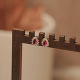 Vintage-Style Peridot & CZ Halo Stud Earrings: Olive-green