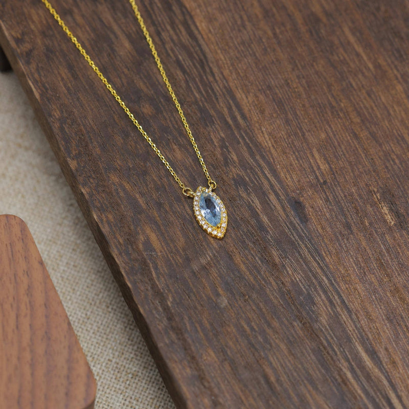 Elegant Oval Blue Topaz Birthstone Necklace