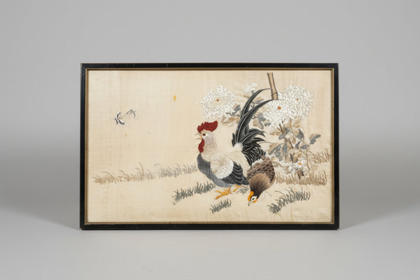 Large, Superfine Embroidery of Rooster and Hen on Silk - China