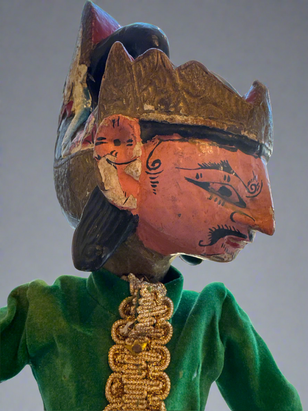 Older Male Indonesian Wayang Golek Rod Puppet with Stand
