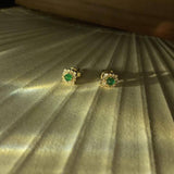 Natural Emerald & Rhinestone Stud Earrings