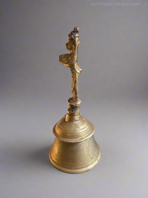 Heavy, Solid, Clear Hanuman Temple Bell with Original Clapper - 6.75"H x 3" Diameter