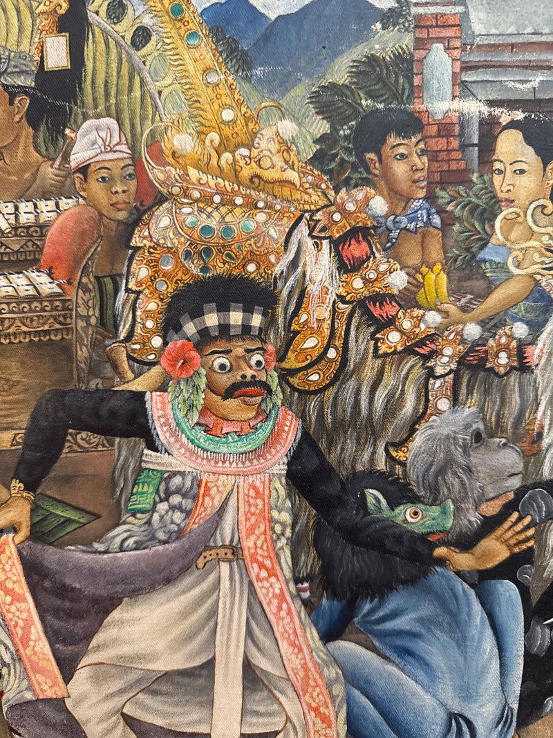 Traditional Indonesian Painting - Balinese Barong Ritual Dance - 1960/70s