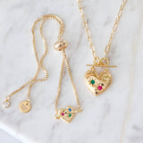 Colorful Zircon Toggle Heart Necklace