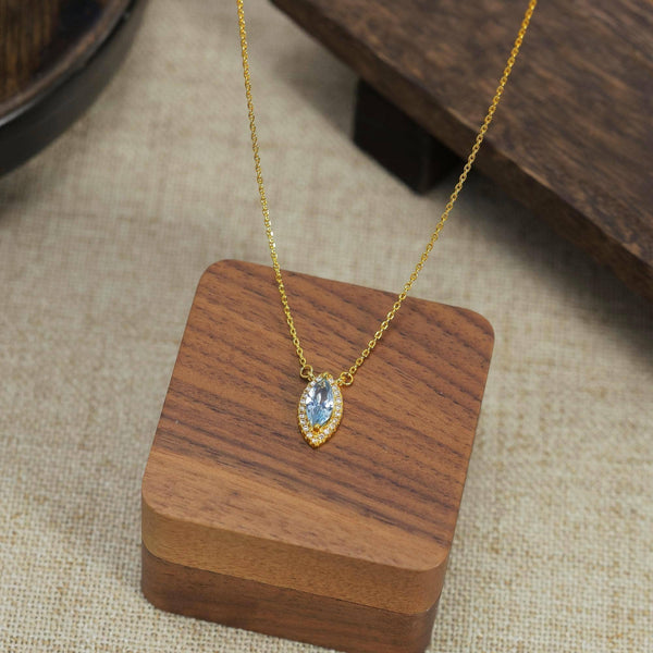 Elegant Oval Blue Topaz Birthstone Necklace
