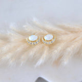 Opal Crescent Stud Earrings - Hypoallergenic