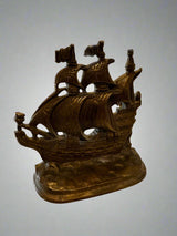 Queen Elizabeth Galleon Bookend - Solid Brass - 1925