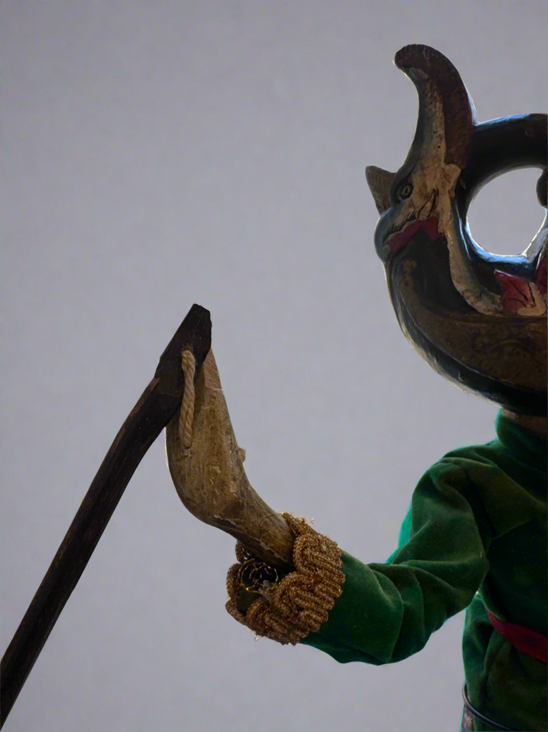 Older Male Indonesian Wayang Golek Rod Puppet with Stand