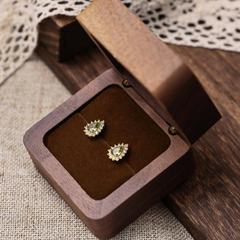 Vintage-Style Peridot & CZ Halo Stud Earrings: Light-red