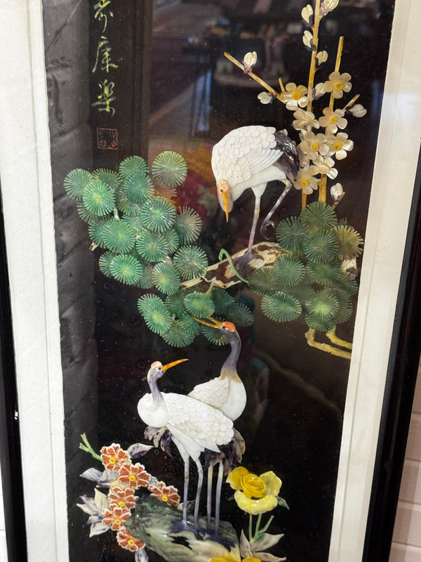 Cranes and Flowers - Large Format Shell Art