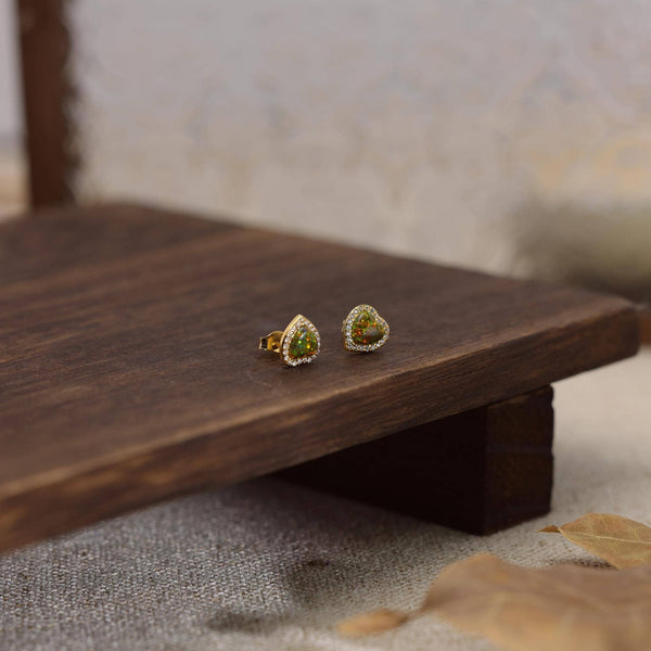 Handmade Colorful Vintage Opal Stud Earrings: Gold