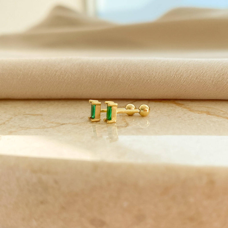 Minimalist Emerald & Diamond Accent Stud Earrings: GOLD