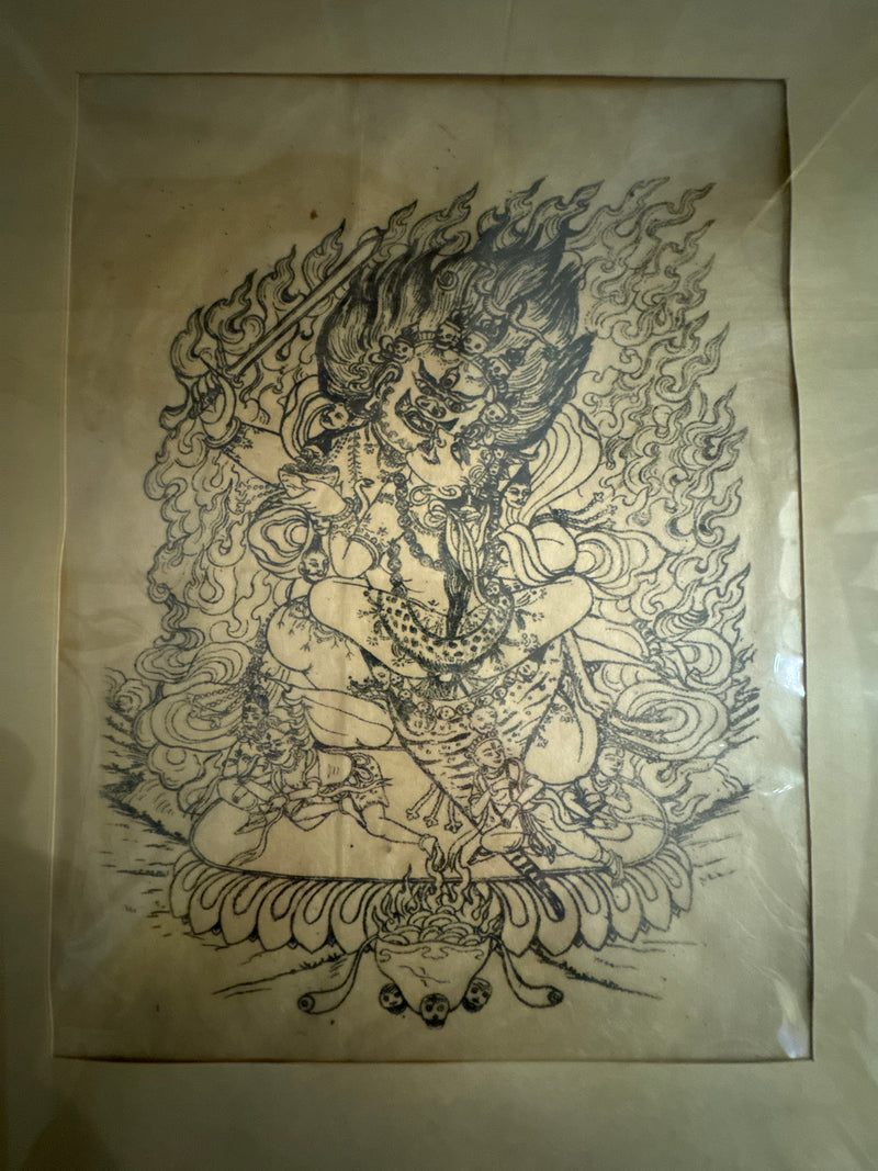 Yamantaka and Vajravetali • Woodblock Print Tibet • 1970