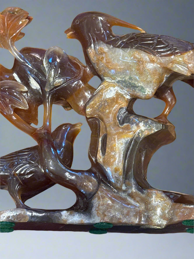 Birds of Paradise in Carved Carnelian Agate - 12" Wide