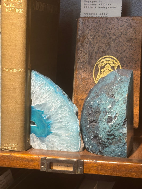 Medium Blue Crystal Bookends - Natural Stone Trim