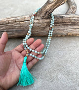 Amazonite Hand Knotted Mala, 108 Beads