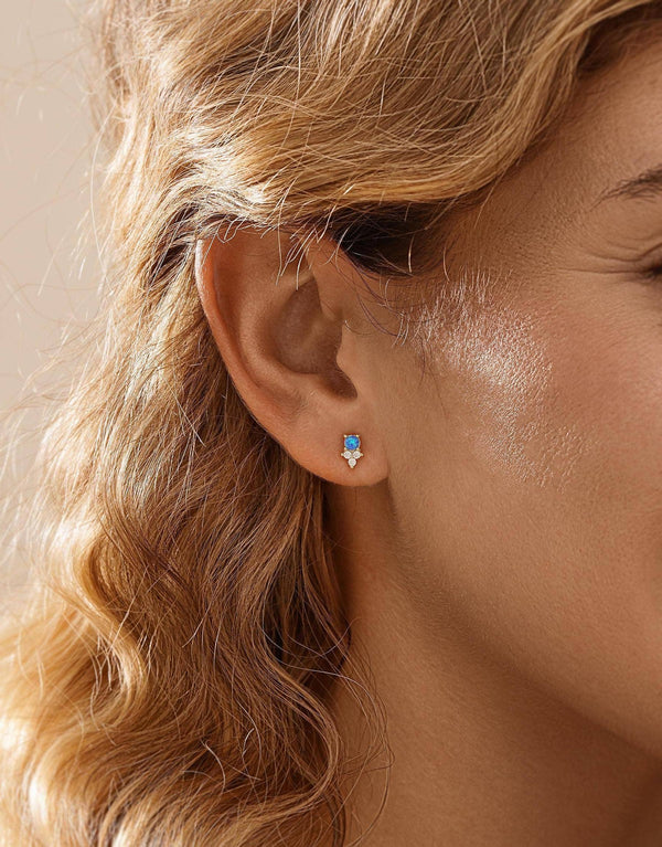 Tiny Blue Opal Studs for Effortless Everyday Style: 18K Gold