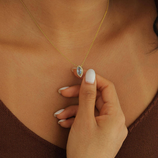 Elegant Oval Blue Topaz Birthstone Necklace