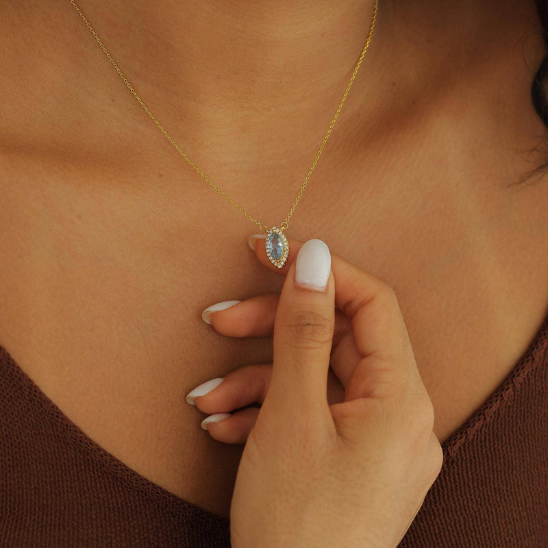 Elegant Oval Blue Topaz Birthstone Necklace