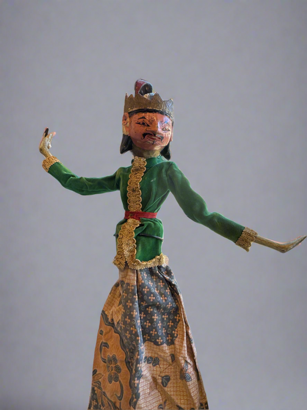 Older Male Indonesian Wayang Golek Rod Puppet with Stand