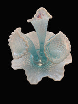 Fenton - Sea Blue Opalescent Diamond Lace Epergne - 1950s