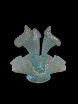 Fenton - Sea Blue Opalescent Diamond Lace Epergne - 1950s