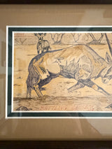 Battling Gemsbok - Original art correspondence postal cover, colored pencil on envelope, 1975