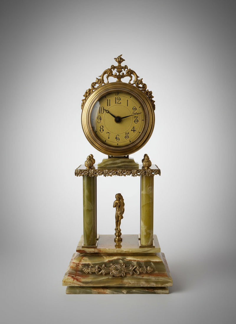 Vintage Green Onyx Marmitalia Neo-Classic Style Clock