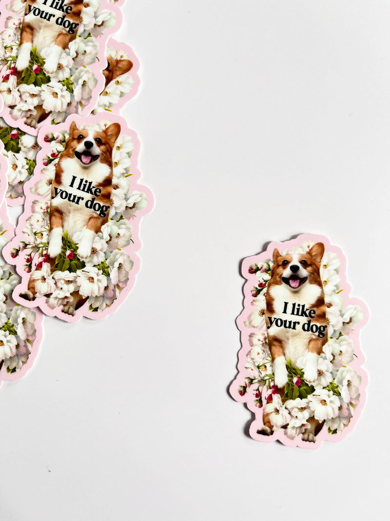 I Like Your Dog Cute Corgi Funny Sticker