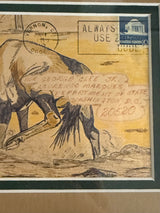 Battling Gemsbok - Original art correspondence postal cover, colored pencil on envelope, 1975