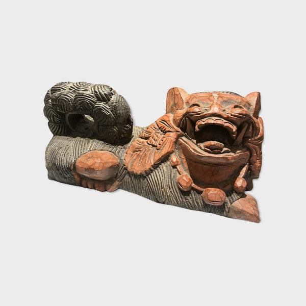 Vintage Hand Carved Indonesian Foo Dog - Large