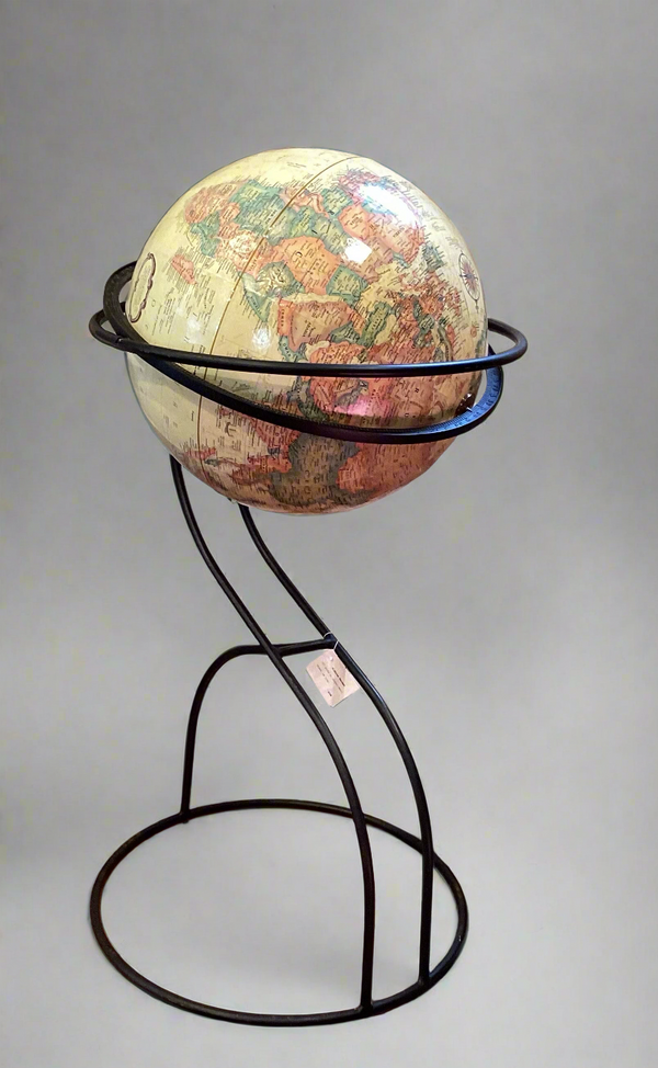 20” XL Vintage Globe on Unusual Metal Stand