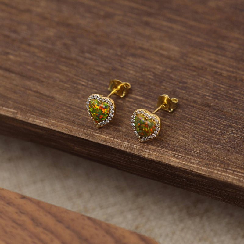 Handmade Colorful Vintage Opal Stud Earrings: Gold