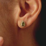 Vintage-Style Peridot & CZ Halo Stud Earrings: Light-red