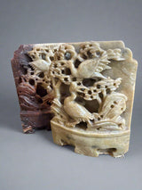 Hand Carved Soapstone Bookends - Bird Motif