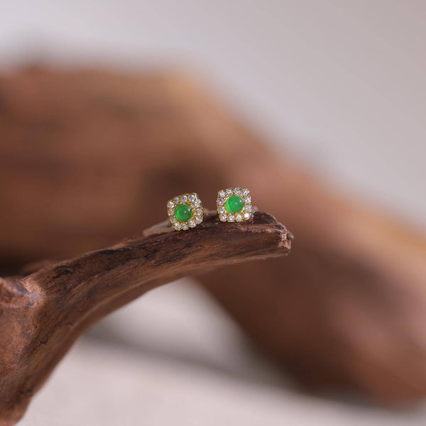 Natural Emerald & Rhinestone Stud Earrings