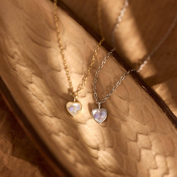 Luminous Heart Moonstone Necklace: Silver