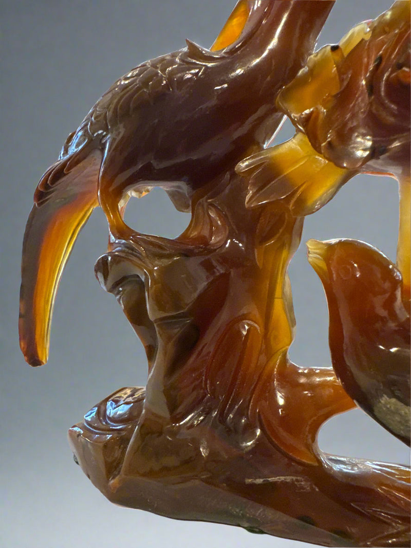Birds of Paradise in Carved Carnelian Agate - 12" Wide